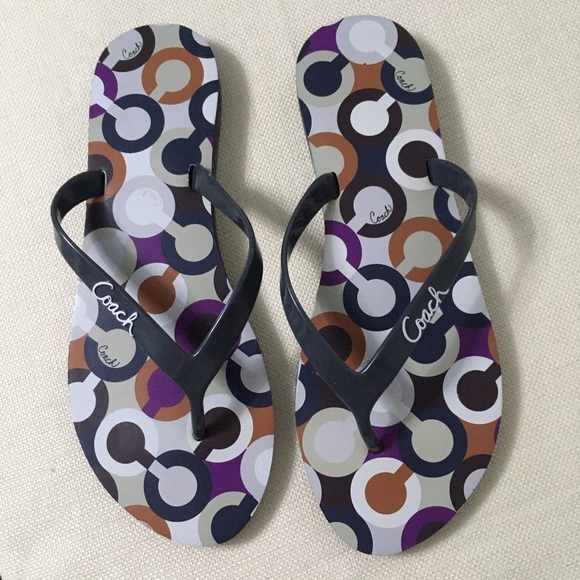 Coach Signature C Flip Flop Sandals Sz 9 Grey/Multi - Picture 2 of 8